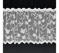kellyuk Butterfly White Kitchen/Bathroom Cafe Net Curtain With Scalloped Floral Hem & Butterflies Floral Design - 3.5 Metres Wide x 12" (30cm) Drop