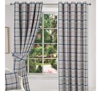 kellyuk Hudson Check/Checked Highland Tartan Ring Top Eyelet Lined Curtains (Blue, 90" x 72", Pair)