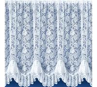 kellyuk Victorian Floral Leaf Net Curtain With Frilled Flounce In A Bright White Finished With A Heavy Thick Lace Flounce Scalloped Bottom - 3.5 Metres Wide x 27" (68cm) Drop