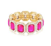 KELMALL 14K Gold Plated Stretch Bracelet for Women - Pink Rhinestone Elastic Bangle - Hypoallergenic Statement Jewelry for Daily Wear, Parties and Gifts, Fits wrist sizes from 6" to 7.5" comfortably