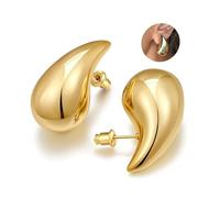 KELMALL Gold Chunky Waterdrop Hoop Earrings for Women - 18K Gold Bold Small Medium Large Teardrop Statement Earrings, Brass, brass