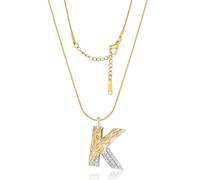 KELMALL Two-Tone Gold and Silver Plated Initial Necklace for Women - Textured Alphabet Pendant with Rhinestone Accents - Elegant Personalized Statement Jewelry Gift, Cubic Zirconia, Cubic Zirconia