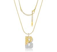 KELMALL Two-Tone Gold and Silver Plated Initial Necklace for Women - Textured Alphabet Pendant with Rhinestone Accents - Elegant Personalized Statement Jewelry Gift, Cubic Zirconia, Cubic Zirconia