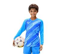 Kelme Men Kid Custom Padded Goalkeeper Soccer Jersey and Shorts, Youth Goalie Apparel Shirt and Pants, Boys Girls Keeper Kit, Blue Kit, 6 Years