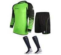 KELME Soccer Goalie Jersey Padded Uniform Kit - Goalkeeper Jersey, Shorts, Socks - Mens Football Padded Shirt Kids/Adult size, Green, L