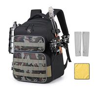 Kelokeli 35L Tactical Fishing Backpack, Waterproof Tackle Backpack with 2 Rod Holders and 50+UV Protection Arm Sleeves,2 LB Lightweight Fishing Bag,Daypack for Hiking, Hunting, Camping