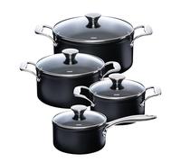 Kelomat, Nuovo 1921-333 Saucepan Set with Glass Lid, 4 Pots + 4 Lids, Black, Ceramic Non-Stick Coating, Full Induction Base, Dishwasher Safe, Stainless Steel Handles (8-Piece Crockery Set)