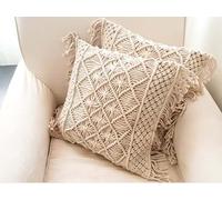 KELONG Macrame Pillow Cover Bohemian Farmhouse Woven Pillow Cases with Tassel Handmade Soft Cushion Case for Home Sofa Bed Living Room Chair 18”x18”1pcs