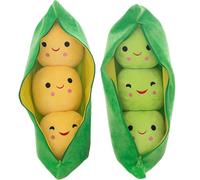 keloppasit 2pcs Peas In A Pod Plush Toys, 25cm, Soft Comfortable Doll Figure, Cute Cartoon Plant, With Face Expression, For Children, Bed Decor, Nap Time, Play