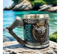 keloppasit Gothic Beer Mug, 450ml Stainless Steel Coffee Mug, Multi Functional Traveling Tea Cups, Skull Mugs Tankard, for Family Gatherings, Friend Parties, Bars