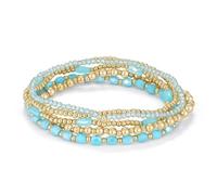KELORIS PATH Stackable Beaded Bracelets for Women, 14K Gold Plated Boho Layered Stretch Bracelet Set, Handmade Summer Acrylic Jewelry Gifts, M, Metal Acrylic Resin, no gemstone