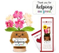 KELOVEYU Positive Crochet Flower - Forget-Me-Not Crochet Pot with Inspirational Quote Card, Gift for Friends, Coworkers, Women, Men, Desk & Car Decor (Thank you for helping me grow)