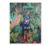 Kelpie In Exotic Jungle Nature Plants Dog Lover Wall Art Print Artery8 Green W24 inch x H32 inch