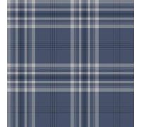 Kelso Check Navy Wallpaper Tartan Plaid Silver Metallic