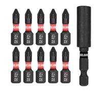 KELSON 10pcs PZ1 25mm Pozi 1 Impact Rated Screwdriver Bits with 60mm Magnetic Bit Holder 1/4" Universal