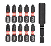 KELSON 10pcs PZ2 25mm Pozi 2 Impact Rated Screwdriver Bits with 60mm Magnetic Bit Holder 1/4" Universal