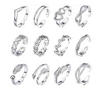 Keltra 12 Pcs Toe Rings for Women,Adjustable Silver Gold Rings Set,Kids Thumb Ring Stackable Ringstoe Stacking Small Ringe Fashion Personalised Open Finger Joint Sets for Girls Womens Ladies (Silver)