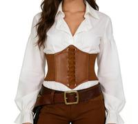 Keltra Pirate Corset Women,Black Corset Belt,Red/Brown Waist Corsets Underbust Medieval Dress Costume Accessories,Retro Leather Waist Cincher Belts Lace-Up Waspie For Halloween Steampunk Party
