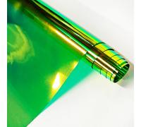 KELUBATU Green Transparent Holographic Iridescent PVC Fabric 30x135cm - Clear Iridescent Waterproof Laser Roll for Themed Parties, Crafting Supplies，Cosmetic Bags.