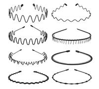 KELUBATU Metal Hair Band for Men Women Black Wave Non-Slip Elastic Headbands Beauty Care Suitable for Outdoor Sports Daily Makeup Yoga (Pack of 8)