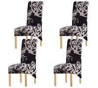 KELUINA Printing Fabric Stretch XL Chair Covers for Dining Chairs, 2/4/6 Pcs Elastic Large Chair Slipcover for Dining Room Wedding Banquet Party Decoration (Black-1,4 Pack)