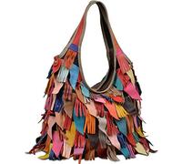 KELUINA Soft Lambskin leather multicolour patchwork bags Tote Crossbody Shoulder Bag Top Handle Handbag Purse Tassel Fringe for Women/Lady