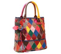 KELUINA Soft Lambskin Leather Multicolour Patchwork Bags Tote Crossbody Shoulder Bag Top Handle Handbag Purse Tassel Fringe for Women/Lady
