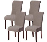 KELUINA Stretch Jacquard kitchen Dining Room Chair Covers,Removable Chair Seat Covers for Dining Chairs Set of 1/2/4/6,Parsons Chair Protector Decoration Covers(Taupe,4 Pcs)