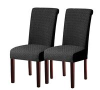 KELUINA Stretch Jacquard kitchen Dining Room Chair Covers,Removable Chair Seat Covers for Dining Chairs Set of 1/2/4/6,Parsons Chair Protector Decoration Covers(Black,2 Pcs)