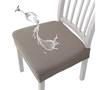 KELUINA Stretch Lattice Jacquard Waterproof Chair Seat Covers for Dining Room 1/2/4/6 PCS Chairs Covers Dining Chair Covers Kitchen Chair Covers (Taupe,4 Pcs)