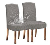 KELUINA Stretch Waterproof Jacquard Dining Chair Covers Home Decor Chair Covers for Dining Room Chairs Restaurant Hotel Ceremony (Light Grey, 2 Pieces)