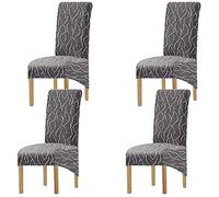 KELUINA Stretch XL Chair Covers for Dining Chairs 2/4/6 Pcs Chair Protective Slipcover,Elastic Chair Protector Seat Covers for Dining Room Wedding Banquet Party Decoration (Geometry Gray,4 Pack)