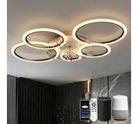 KeLuKes 100cm Ceiling Fan with Light Compatible with Alexa, Living Room Ring Ceiling Fan Light, Silent Timer Dimmable Reversible Smart Fans with Lamps, Black