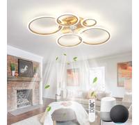 KeLuKes Ceiling Fan with Light Compatible with Alexa and Google Assistant, 100cm Living Room Ceiling Fan Light, Silent Timer Dimmable Reversible Ring Fans with Lamps, Gold