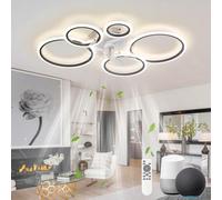 KeLuKes Ceiling Fan with Light Compatible with Alexa and Google Assistant, 100cm Living Room Ceiling Fan Light, Silent Timer Dimmable Reversible Ring Fans with Lamps, Black