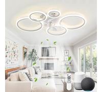 KeLuKes Ceiling Fan with Light Compatible with Alexa and Google Assistant, 100cm Living Room Ceiling Fan Light, Silent Timer Dimmable Reversible Ring Fans with Lamps, White