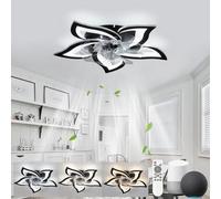 KeLuKes Modern Black 65 cm x 65 cm x 13 cm Semi Flush Mount Ceiling Fan with Light, Compatible with Alexa and Google Assistant, Timer Dimmable Reversible Fan with Lamp for Living Room
