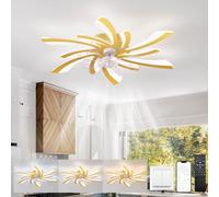 KeLuKes Modern Ceiling Fans with Lights and Remote 78cm Ceiling Fans with Lamps Silent Dc 6-Speed Dimmable Reversible Winter/Summer Led Fan Light for Bedroom Lounge Living Room,Gold