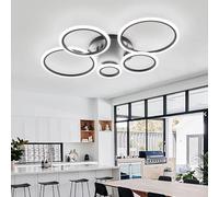 KeLuKes Modern Ceiling Lights 100cm Black 5 Ring Ceiling Light Chandeliers Design with Memory Function Dimmable Flush Mount Ceiling Lamps Fixtures with Remote Control for Bedroom Living Room