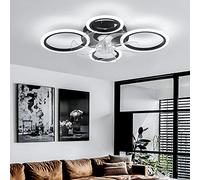 KeLuKes Silent Ceiling Fan with Lamp and Remote Control Design, Dc 80cm Reversible Ceiling Fan with Lights, Timer Dimmable 7 Fan Blades Fan Light for Living Room Bedroom, Black