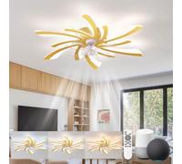 KeLuKes Silent Ceiling Fans with Lights Compatible with Alexa and Google Assistant, 78cm Bedroom Ceiling Fan with Lamp, Dc Motor, Timer Memory Function Reversible Dimmable Ceiling Fan Light, Gold