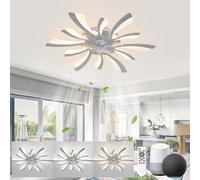 KeLuKes Silent Ceiling Fans with Lights Compatible with Alexa and Google Assistant, 78cm Bedroom Ceiling Fan with Lamp, Dc Motor, Timer Memory Function Reversible Dimmable Ceiling Fan Light, Silver