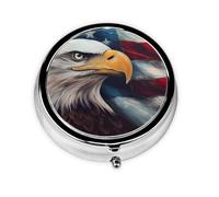 keluki Vintage American Flag and Eagle Painting Print Round Metal Pill Box with 3 Compartment for Pocket or Purse Travel Bag Mini Small Size 2 inche