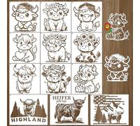 Keluna 12 Pcs Reusable Cow Farmhouse Stencils for Painting - Large Flower Cow Paint Stencils, Animal Template for Crafts on Wood Canvas Furniture