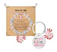 Keluna Axolotl Lover Gifts for Her - Bracelet Keychain Set for Axolotl Fans Magical Creature Theme Jewelry for Sisters, Friends, Girls Who Love Salamanders Christmas Birthday Gifts