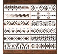 Keluna Aztec Stencils for Painting - 12 Pcs Boho Borders Pattern Stencils for Painting, Reusable DIY Stencils for Painting on Wood Canvas Wall, Basic Aztec Tribal Stencils Template for Painting