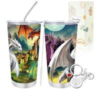 Keluna Dragon Gifts for Men Women - 2Pcs Dragon Lovers Gifts, 20Oz Insulated Tumbler Coffee Mug Cup, Cool Keychain, Christmas Father's Mother's Day Birthday Gifts for Daughter Son Sister Brother