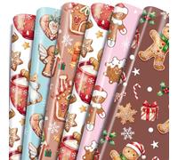 Keluna Gingerbread Man Christmas Wrapping Paper 12 Sheets Bulk Gift Wrap | 12 Sheets Christmas Wrapping Paper, Gingerbread Man Design, 70x50cm Each, Bulk Gift Wrap for Holiday Presents