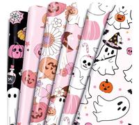Keluna Pink Halloween Wrapping Paper - 12 Pcs Pink Ghost Pumpkin Skull Art Design Gifts Wrap Paper for Halloween Decorations Birthday Baby Shower Holiday Valentine's Day