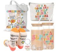 Keluna SLP Gifts for Women - Speech Language Pathologists Appreciation Week SLPs Graduation National Speech Pathology W ifts, Tote Bag Glass Cup Socks Keychain